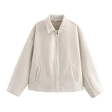 Women 2025 Autumn Winter New Jacket Women Street Wear Solid Color Loose Long Sleeve Jacket Fashion Zipper Collar Jacket 11
