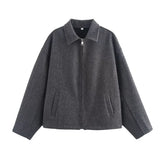 Women 2025 Autumn Winter New Jacket Women Street Wear Solid Color Loose Long Sleeve Jacket Fashion Zipper Collar Jacket 9