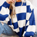 Women Checkerboard Knitted Sweater Autumn Korean Casual Warm Loose Long Sleeve Top Female Streetwear All Watch Jumper New 13