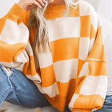 Women Checkerboard Knitted Sweater Autumn Korean Casual Warm Loose Long Sleeve Top Female Streetwear All Watch Jumper New 3