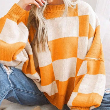 Women Checkerboard Knitted Sweater Autumn Korean Casual Warm Loose Long Sleeve Top Female Streetwear All Watch Jumper New 3
