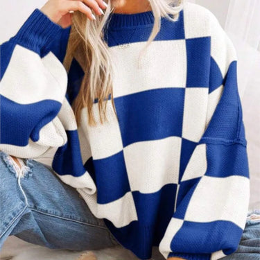 Women Checkerboard Knitted Sweater Autumn Korean Casual Warm Loose Long Sleeve Top Female Streetwear All Watch Jumper New 5