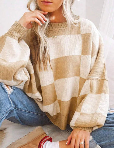 Women Checkerboard Knitted Sweater Autumn Korean Casual Warm Loose Long Sleeve Top Female Streetwear All Watch Jumper New 9