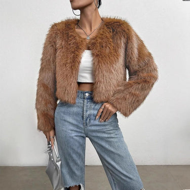 Women Faux Fox Fur Coats Short Jackets Y2k Round Collar Long Sleeves Open Stitch Thick Warm Fur Autumn Casual 2025 Winter 2