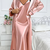 Women's 2-Piece Pyjama Set with Long Sleeve Robe and Slip Dress 6