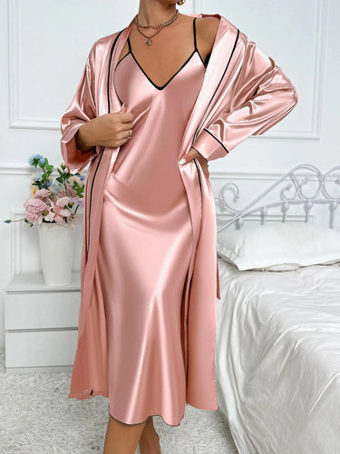 Women's 2-Piece Pyjama Set with Long Sleeve Robe and Slip Dress 6