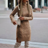 Women's A-Line Knit Sweater Dress, Long Sleeve Turtleneck, Black Autumn Dress for Casual and Party Wear 10