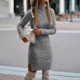 Women's A-Line Knit Sweater Dress, Long Sleeve Turtleneck, Black Autumn Dress for Casual and Party Wear 9