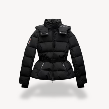 Women’s Black Puffer Jacket – Belted, Water-Resistant, Insulated 0