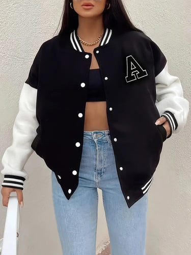 Women's Black and White Varsity Jacket 0