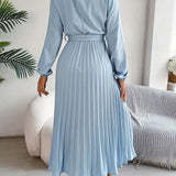 Women's Chic Pleated Midi Dress with Belted Waist 1