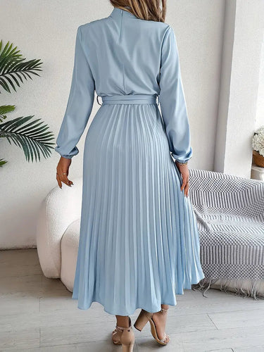 Women's Chic Pleated Midi Dress with Belted Waist 1