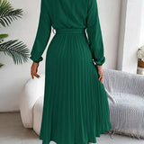 Women's Chic Pleated Midi Dress with Belted Waist 3