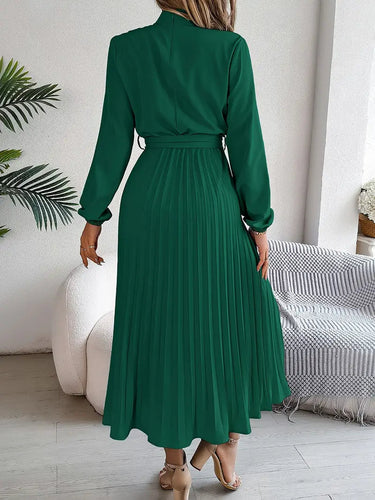 Women's Chic Pleated Midi Dress with Belted Waist 3
