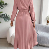 Women's Chic Pleated Midi Dress with Belted Waist 7