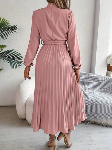Women's Chic Pleated Midi Dress with Belted Waist 7