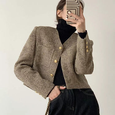 Women’s Cropped Blazer – Tailored Fit with Gold-Tone Buttons 0
