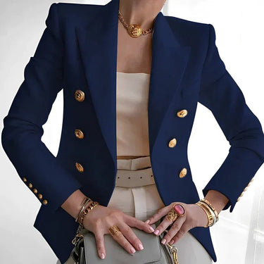 Women's Double-Breasted Black Blazer with Gold Buttons 4