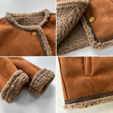 Women’s Faux Shearling Lined Suede Jacket - Short Cozy Buttoned Outerwear 4