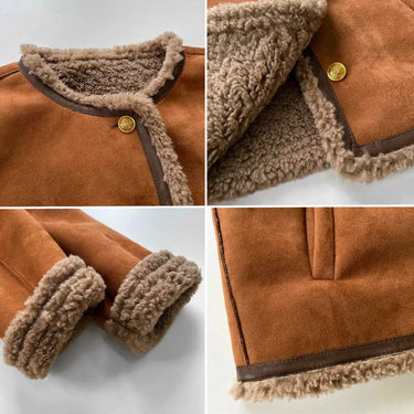 Women’s Faux Shearling Lined Suede Jacket - Short Cozy Buttoned Outerwear 4