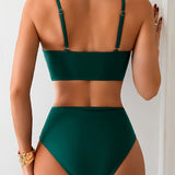 Women's High-Waist Two-Piece Bikini Set with Metal Accent Details 1