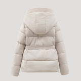 Women’s Hooded Puffer Jacket – Belted Winter Coat 1