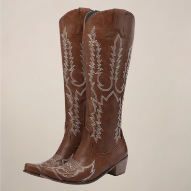 Women's Knee-High Cowgirl Boots with Embroidered Design and Block Heel – Stylish Western Footwear for Casual and Evening Wear 0