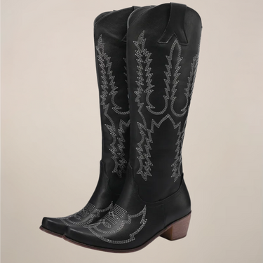 Women's Knee-High Cowgirl Boots with Embroidered Design and Block Heel – Stylish Western Footwear for Casual and Evening Wear 1