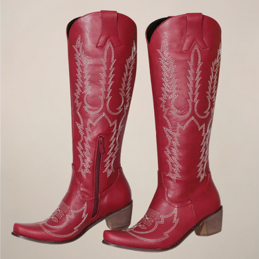 Women's Knee-High Cowgirl Boots with Embroidered Design and Block Heel – Stylish Western Footwear for Casual and Evening Wear 2