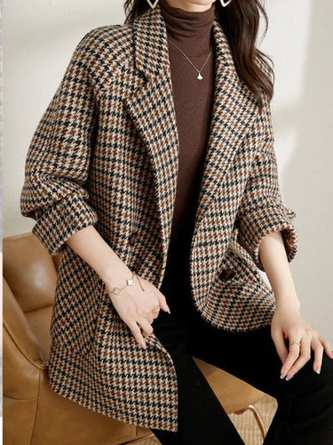 Women’s Long Checkered Blazer – Classic Autumn Winter Style 1