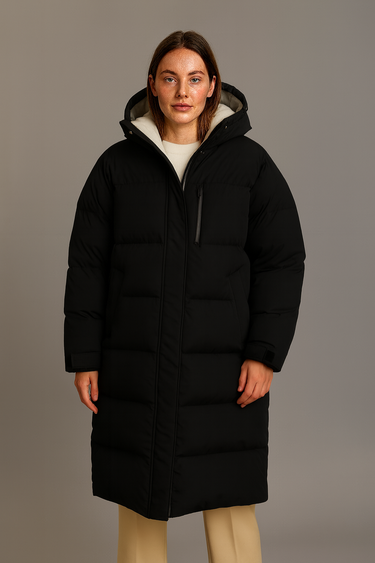 Women’s Longline Puffer Coat – Hooded Ultra-Warm Winter Outerwear 0