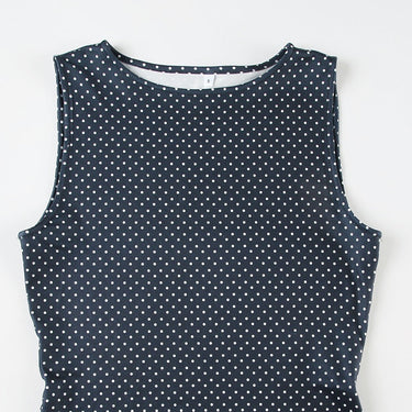 Women's Sleeveless Polka Dot Mini Dress with Fitted Waist 4