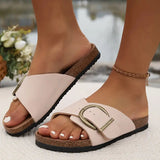 Women's Slip-On Cork Sandals with Adjustable Buckle Strap – Open Toe Design for Summer Comfort 1