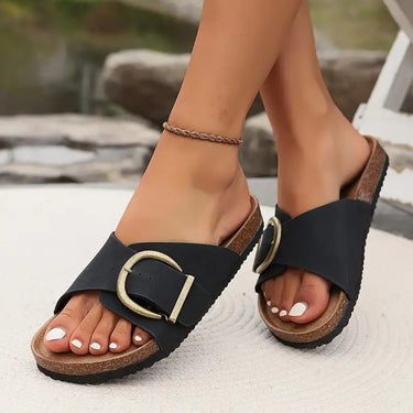Women's Slip-On Cork Sandals with Adjustable Buckle Strap – Open Toe Design for Summer Comfort 2