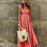 Women's Smocked Gingham Maxi Dress with Ruffle Sleeves 6
