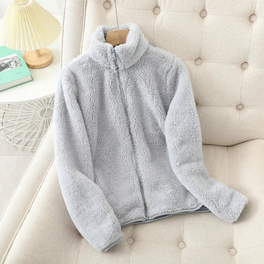 Women's Solid Color Fleece Coat Autumn Winter Warm Zipper Hoodie Loose Stand Collar Jacket Fashion Casual Elegant Ladies Clothes 0