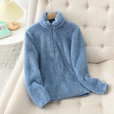 Women's Solid Color Fleece Coat Autumn Winter Warm Zipper Hoodie Loose Stand Collar Jacket Fashion Casual Elegant Ladies Clothes 3
