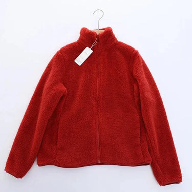 Women's Solid Color Fleece Coat Autumn Winter Warm Zipper Hoodie Loose Stand Collar Jacket Fashion Casual Elegant Ladies Clothes 7