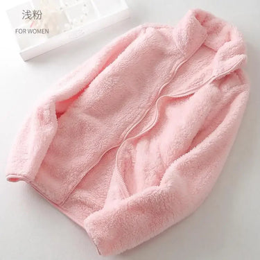 Women's Solid Color Fleece Coat Autumn Winter Warm Zipper Hoodie Loose Stand Collar Jacket Fashion Casual Elegant Ladies Clothes 8