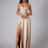 Women's Spaghetti Strap Evening Maxi Dress with High Slit 0
