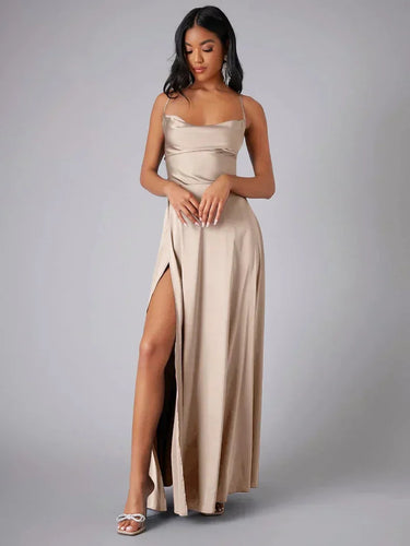 Women's Spaghetti Strap Evening Maxi Dress with High Slit 0
