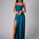 Women's Spaghetti Strap Evening Maxi Dress with High Slit 1