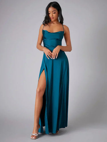 Women's Spaghetti Strap Evening Maxi Dress with High Slit 1
