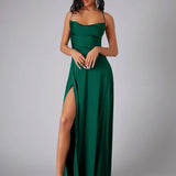 Women's Spaghetti Strap Evening Maxi Dress with High Slit 2