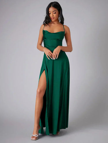 Women's Spaghetti Strap Evening Maxi Dress with High Slit 2