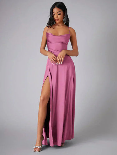 Women's Spaghetti Strap Evening Maxi Dress with High Slit 3