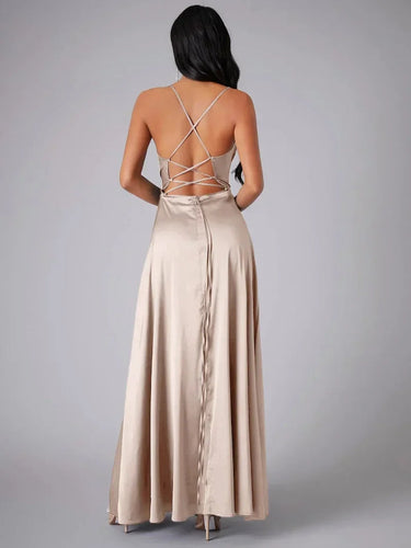 Women's Spaghetti Strap Evening Maxi Dress with High Slit 4