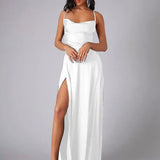 Women's Spaghetti Strap Evening Maxi Dress with High Slit 5