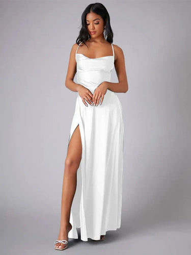 Women's Spaghetti Strap Evening Maxi Dress with High Slit 5