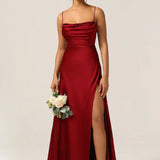Women's Spaghetti Strap Evening Maxi Dress with High Slit 6